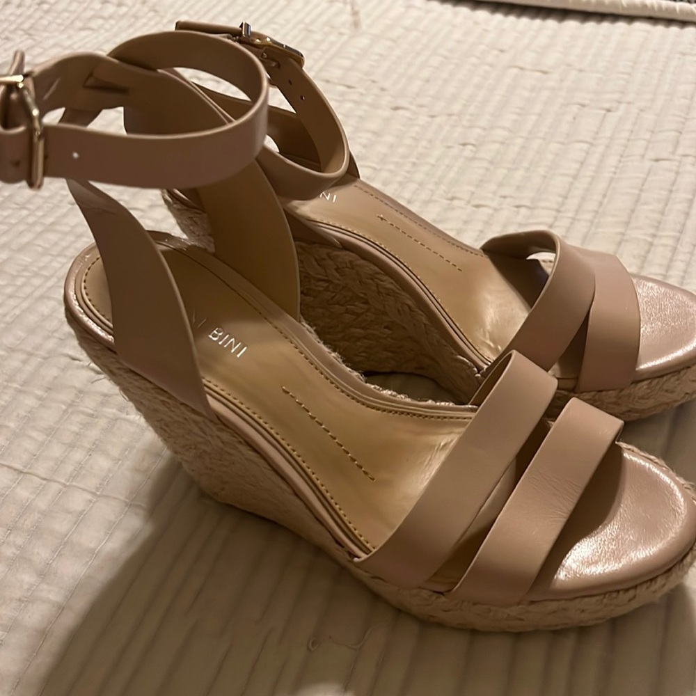 Gianni Bini Karri Espadrille Strap Wedge Platform Sandals Nude Tan Size 8.5